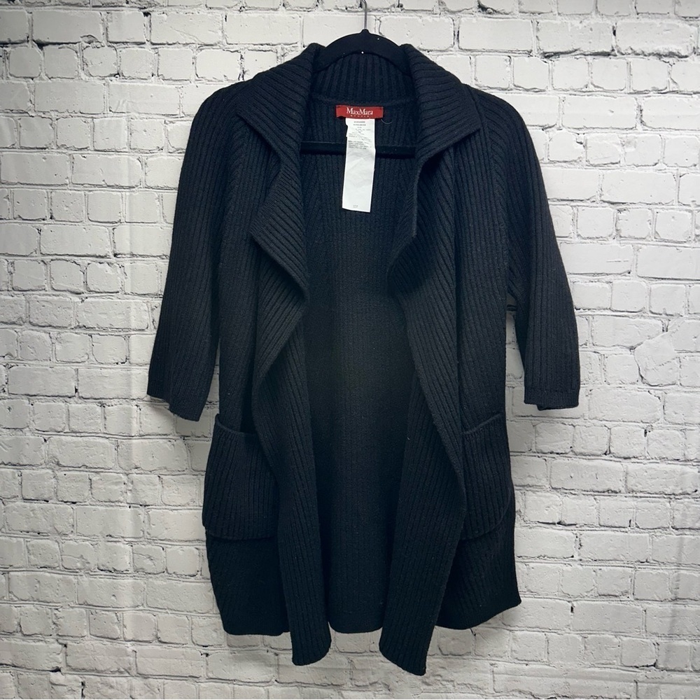 MAXMARA STUDIO OPEN CARDIGAN SZ S/M Black Women's elbow sleeves Sweater